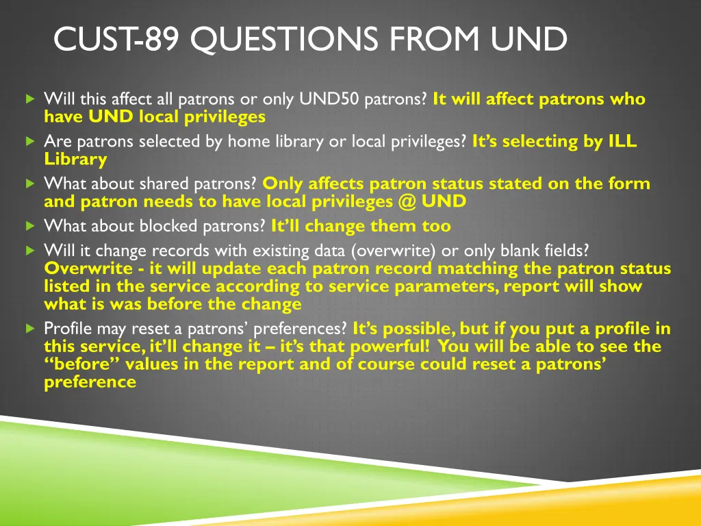 cust 89 questions from und