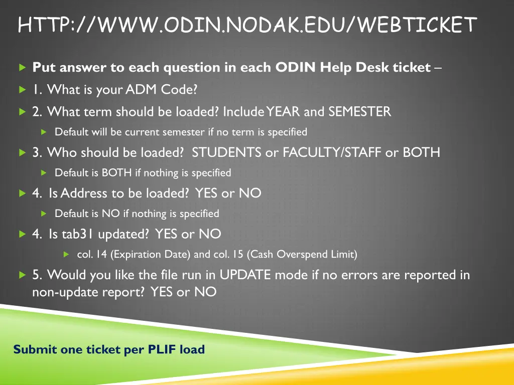 http www odin nodak edu webticket