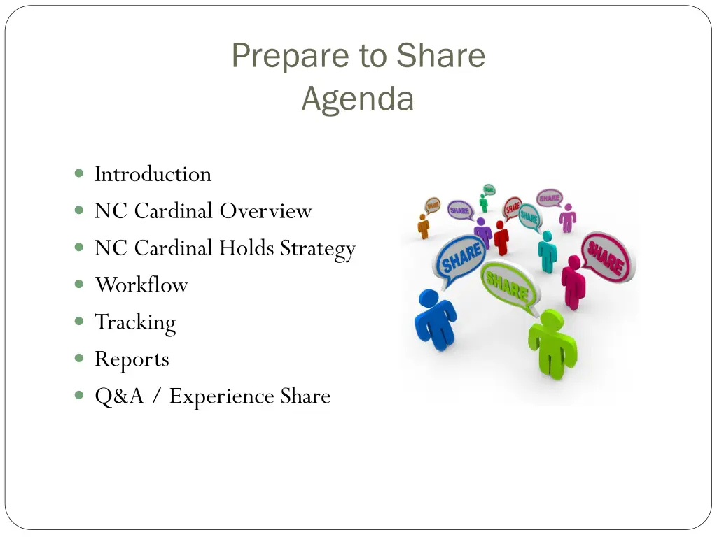 prepare to share agenda