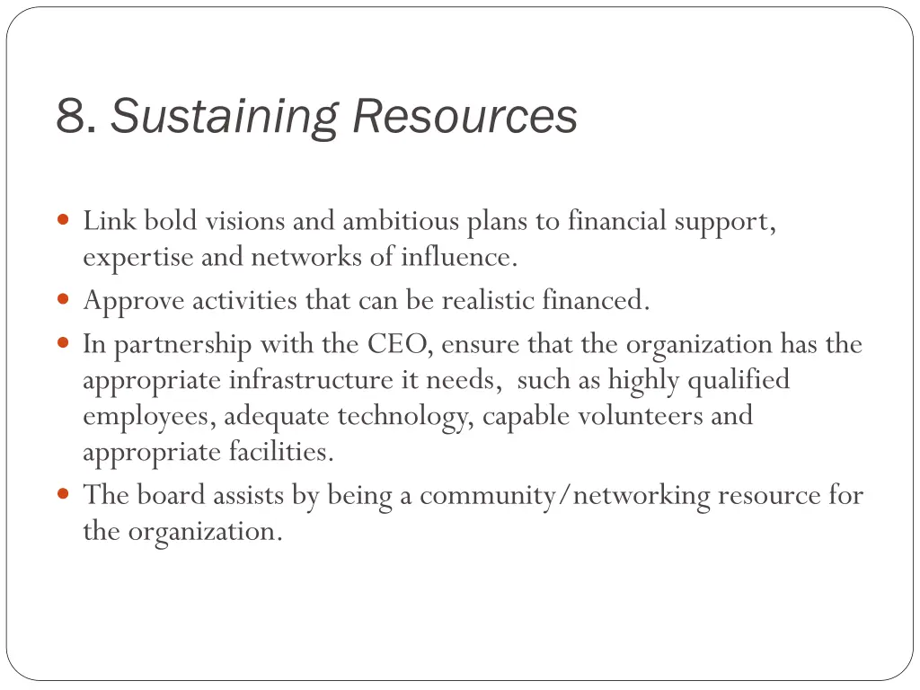 8 sustaining resources