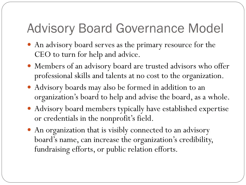 advisory board governance model