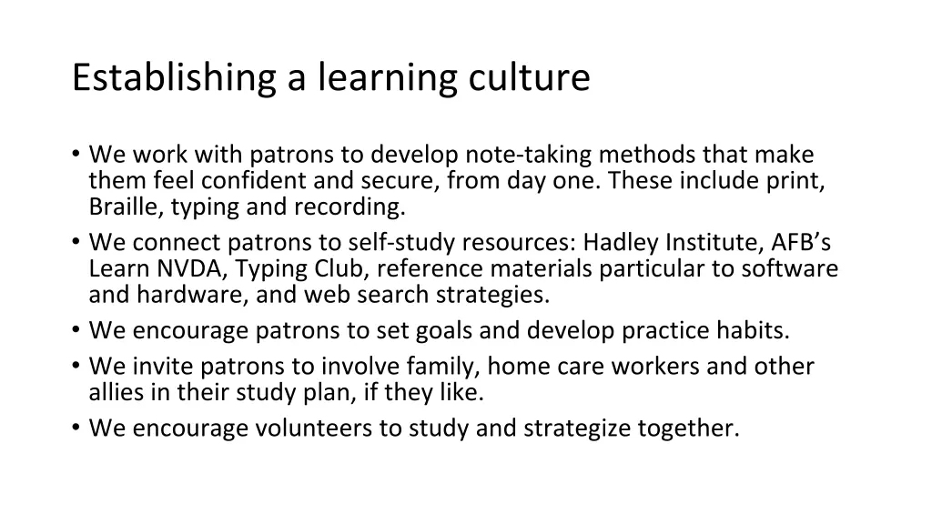 establishing a learning culture