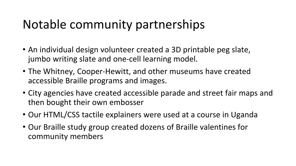 notable community partnerships