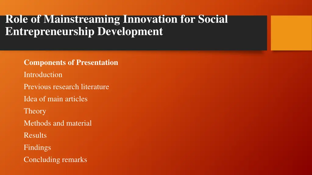 role of mainstreaming innovation for social