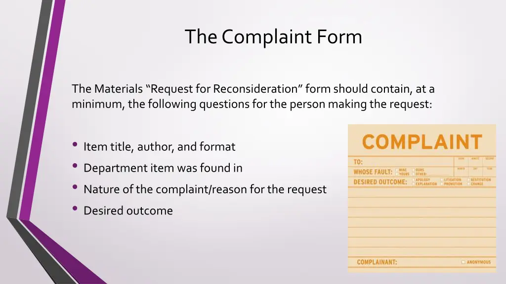 the complaint form