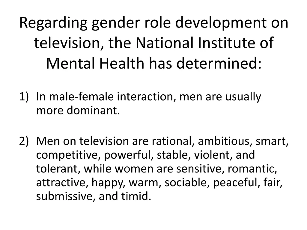 regarding gender role development on television