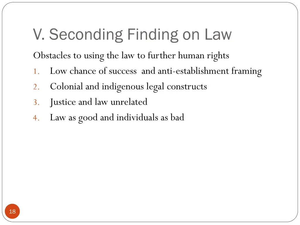 v seconding finding on law