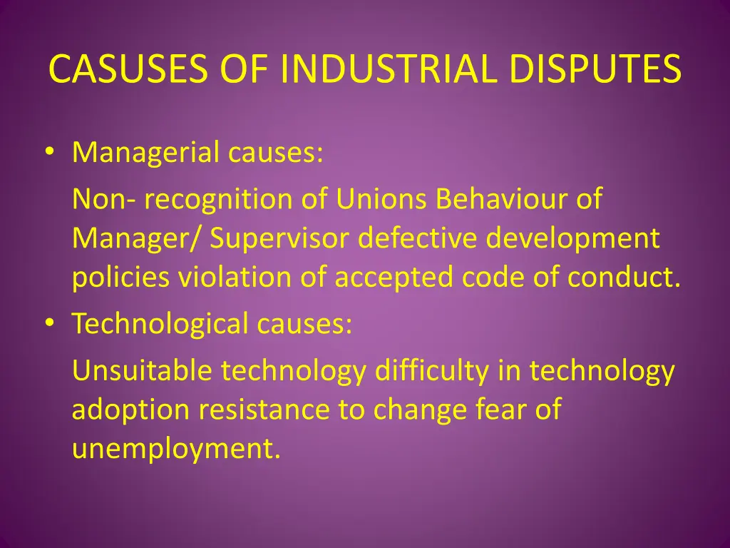 casuses of industrial disputes 2