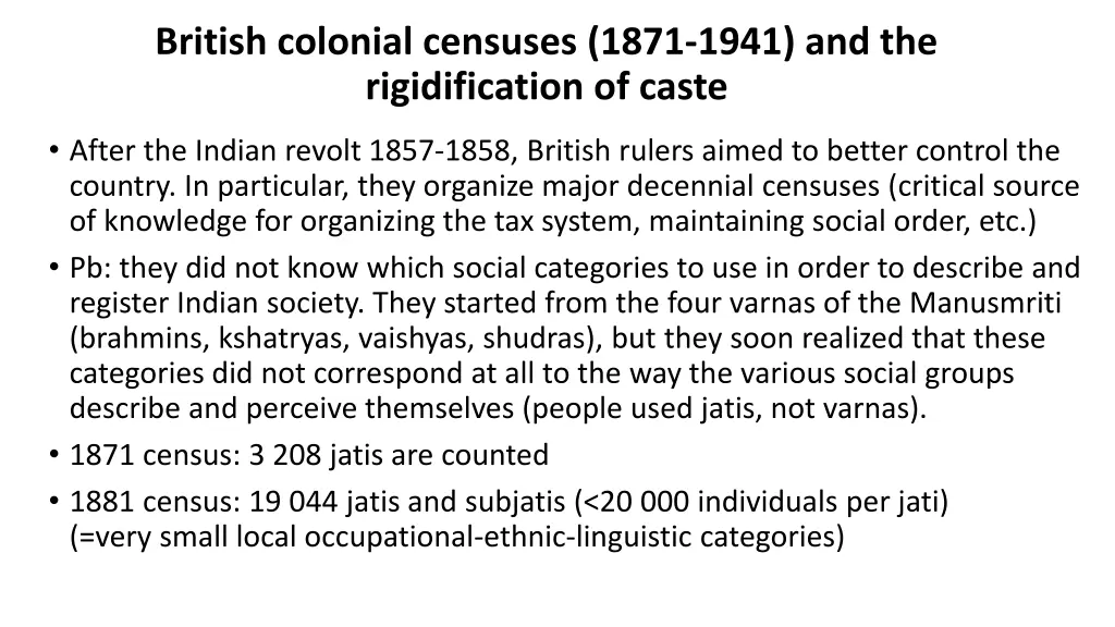 british colonial censuses 1871 1941