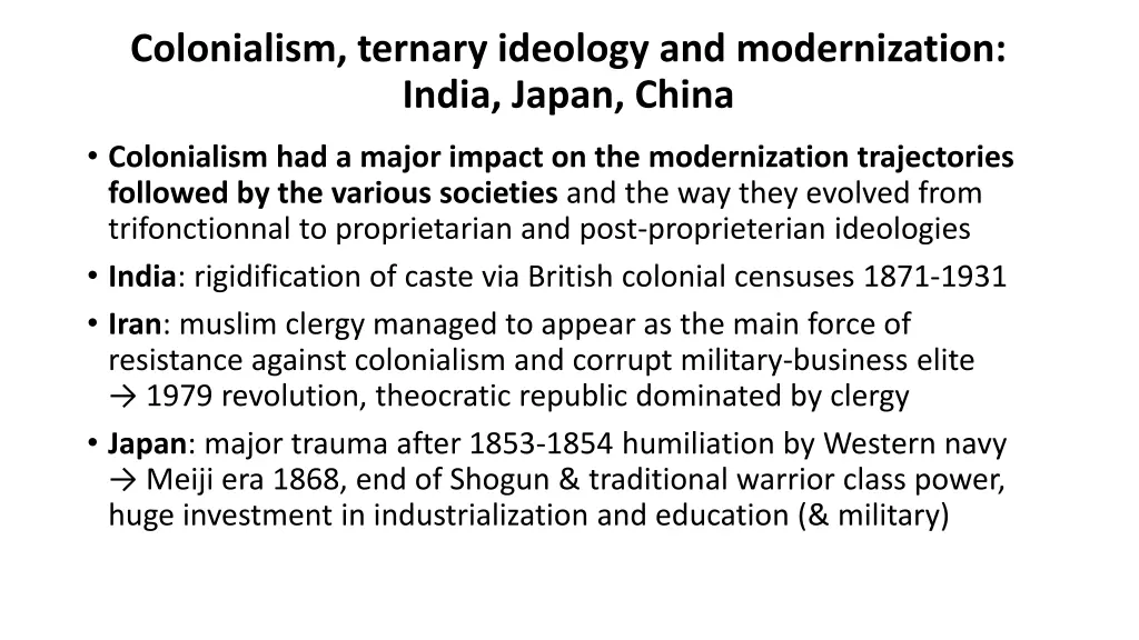 colonialism ternary ideology and modernization