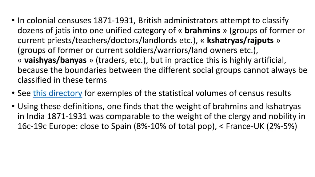 in colonial censuses 1871 1931 british