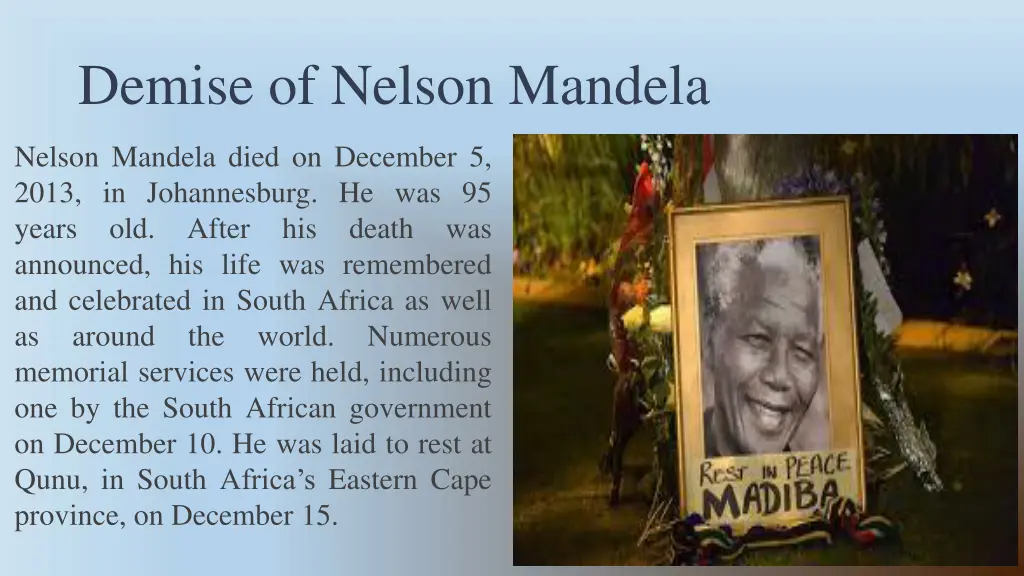 demise of nelson mandela