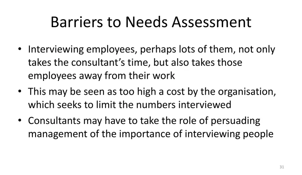 barriers to needs assessment