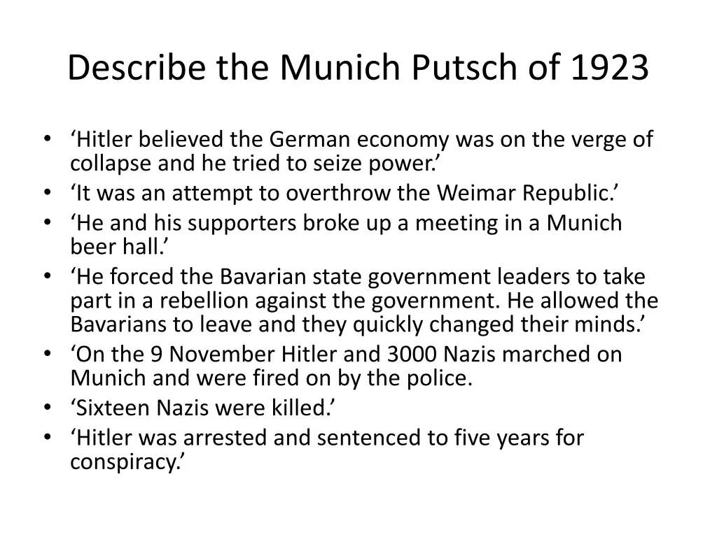 describe the munich putsch of 1923