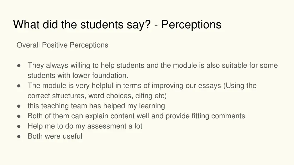 what did the students say perceptions