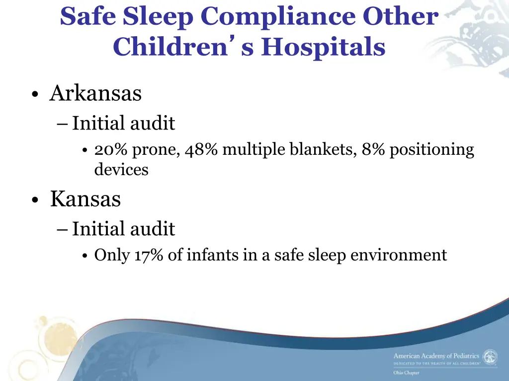 safe sleep compliance other children s hospitals