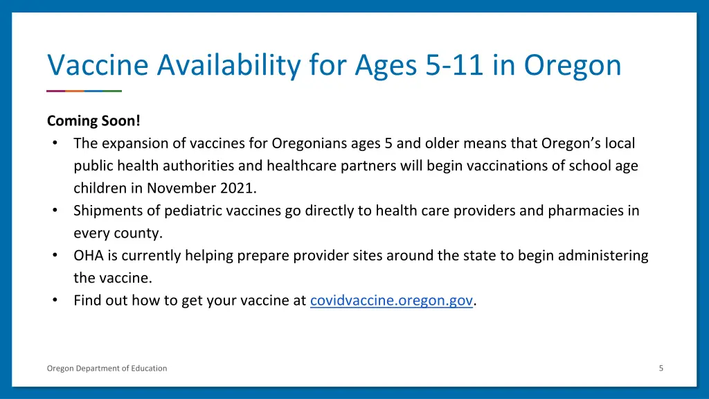 vaccine availability for ages 5 11 in oregon