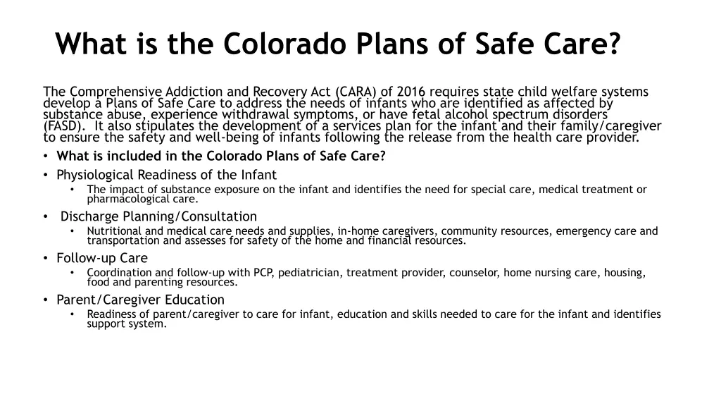 what is the colorado plans of safe care