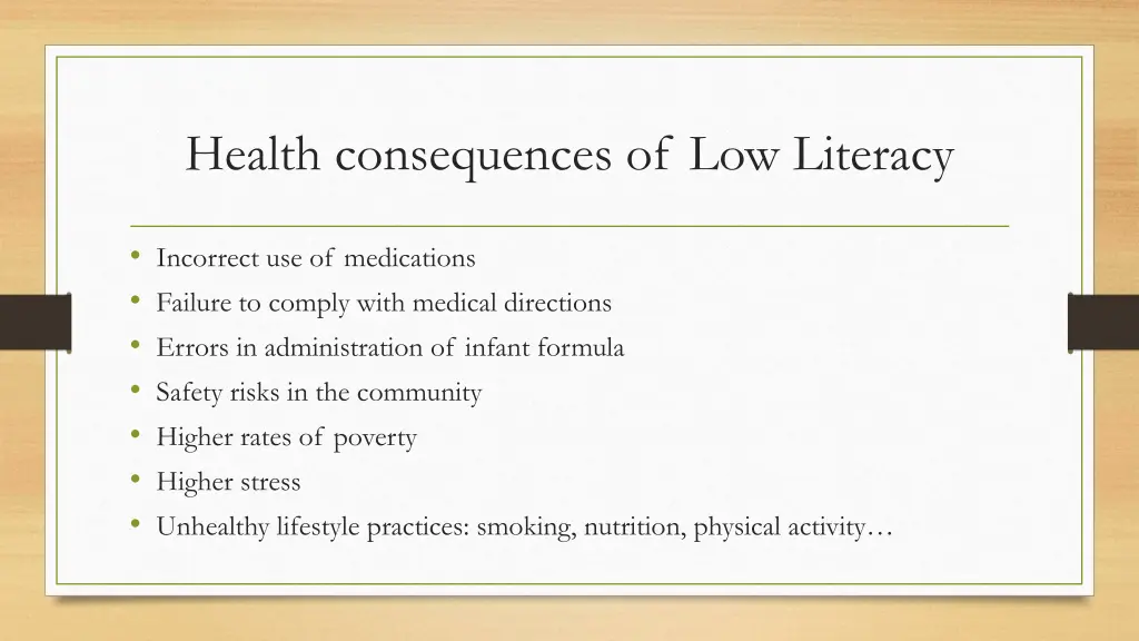 health consequences of low literacy