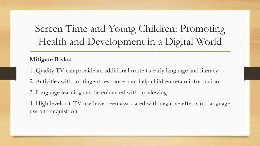 screen time and young children promoting health 1