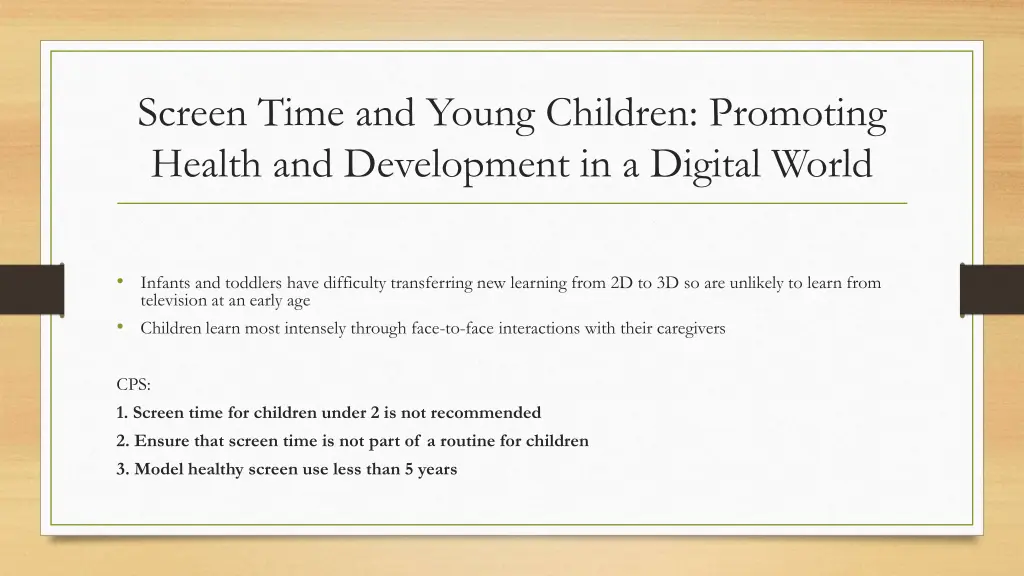 screen time and young children promoting health