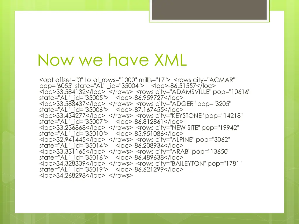 now we have xml