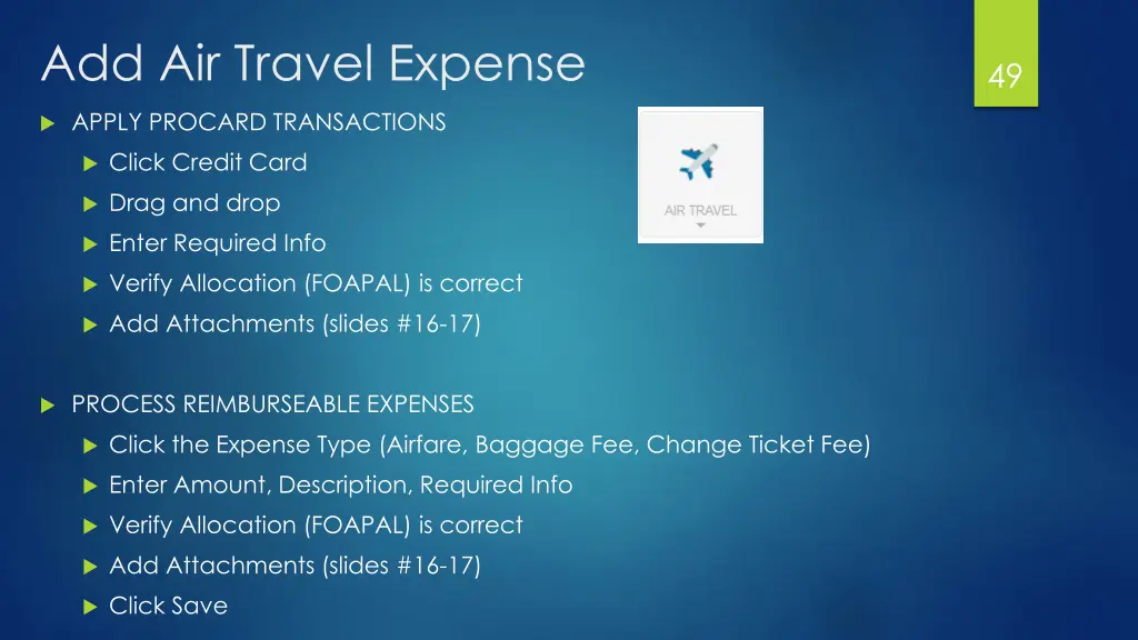 add air travel expense