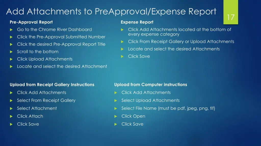 add attachments to preapproval expense report