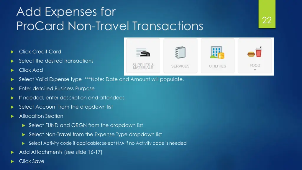 add expenses for procard non travel transactions