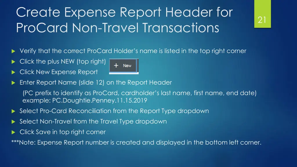 create expense report header for procard