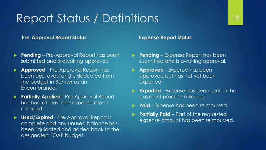 report status definitions