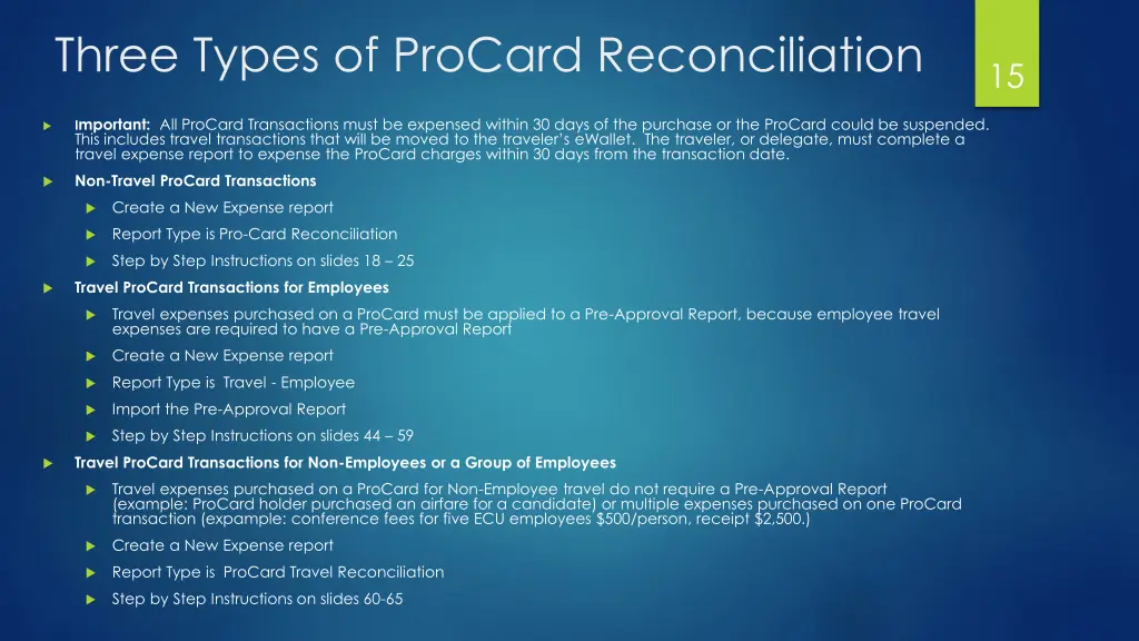 three types of procard reconciliation