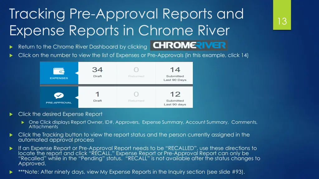 tracking pre approval reports and expense reports