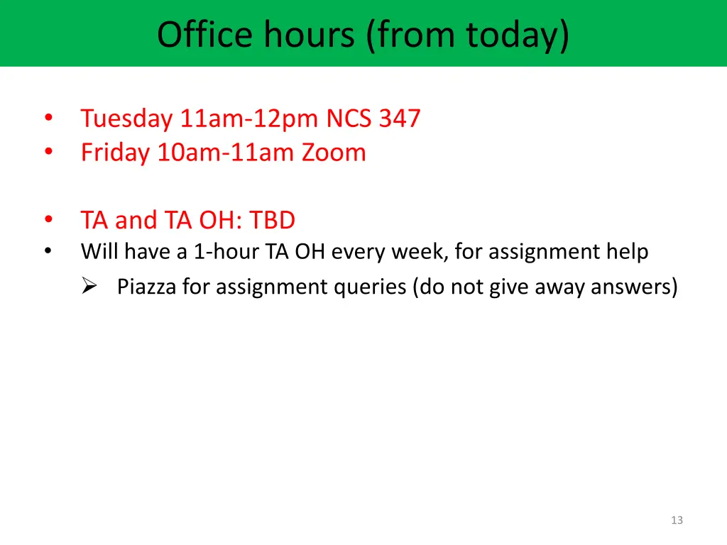 office hours from today