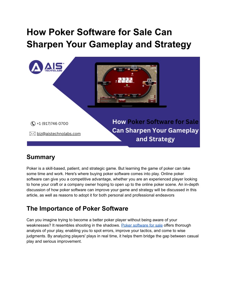 how poker software for sale can sharpen your