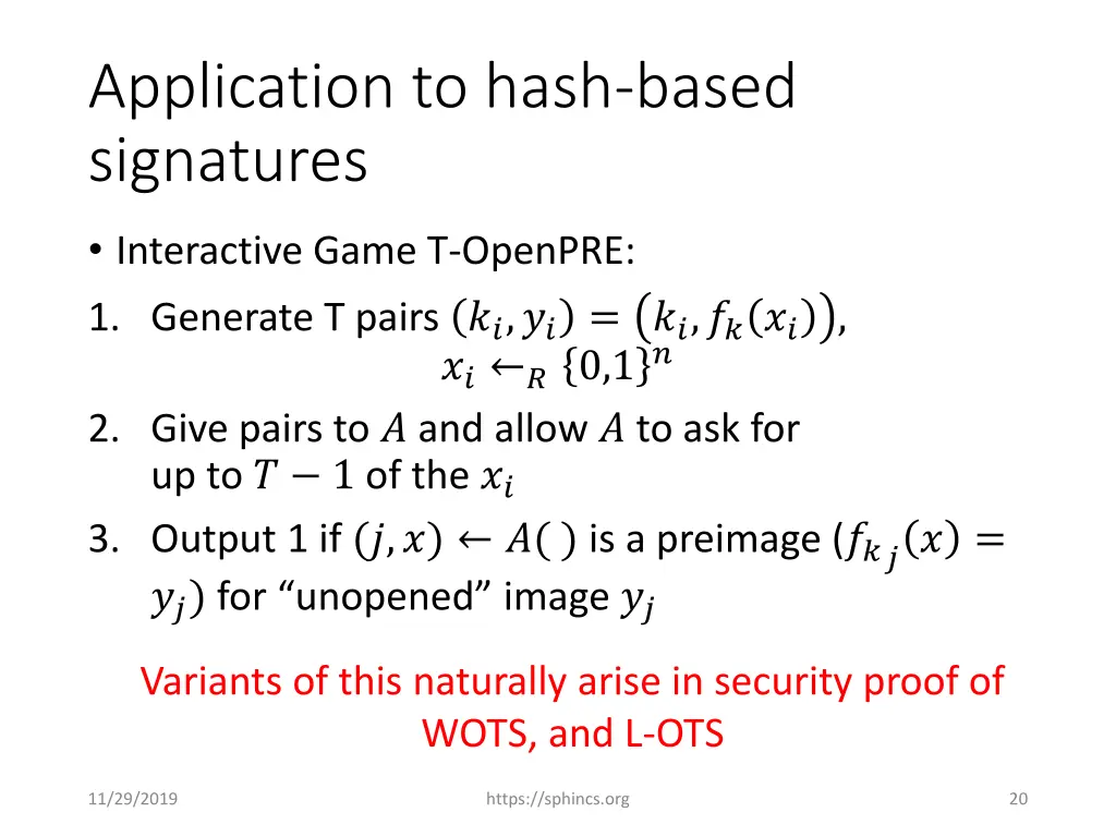 application to hash based signatures