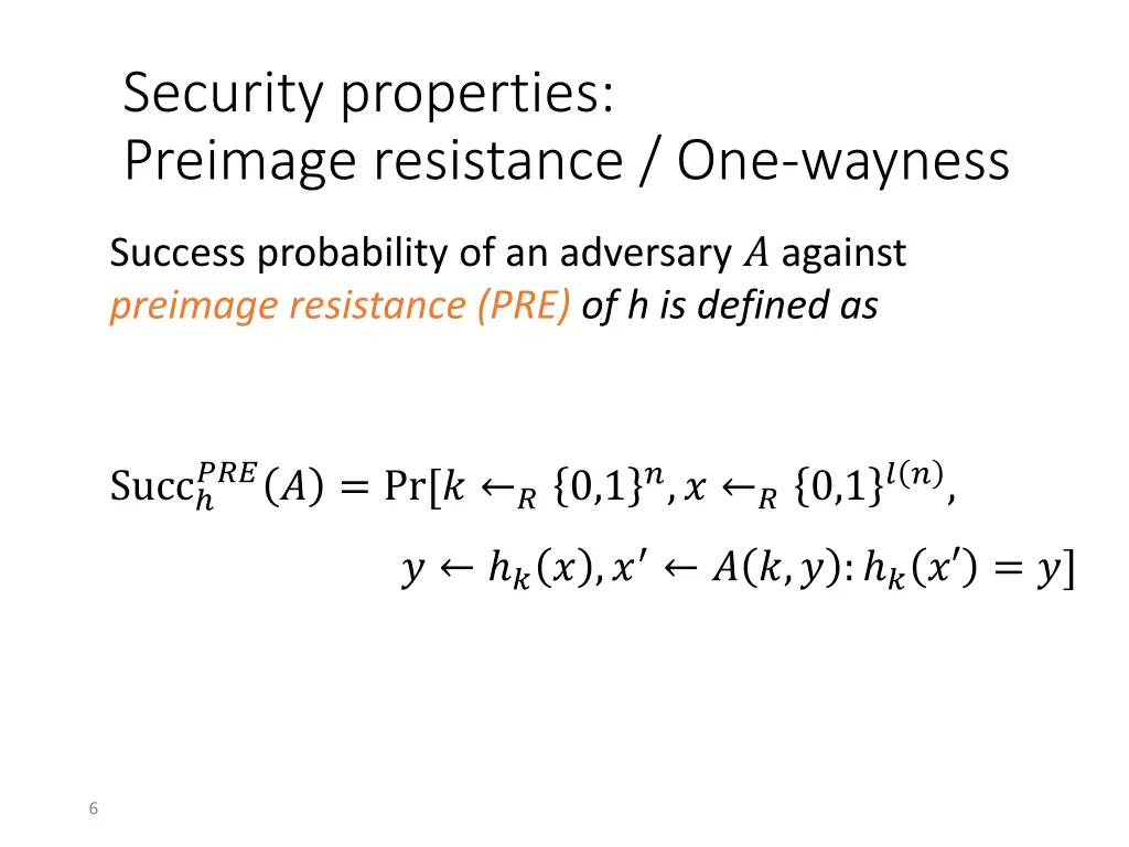 security properties preimage resistance