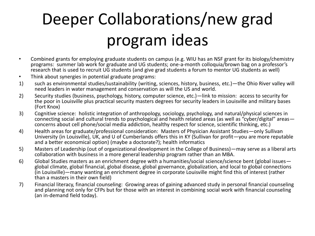 deeper collaborations new grad program ideas