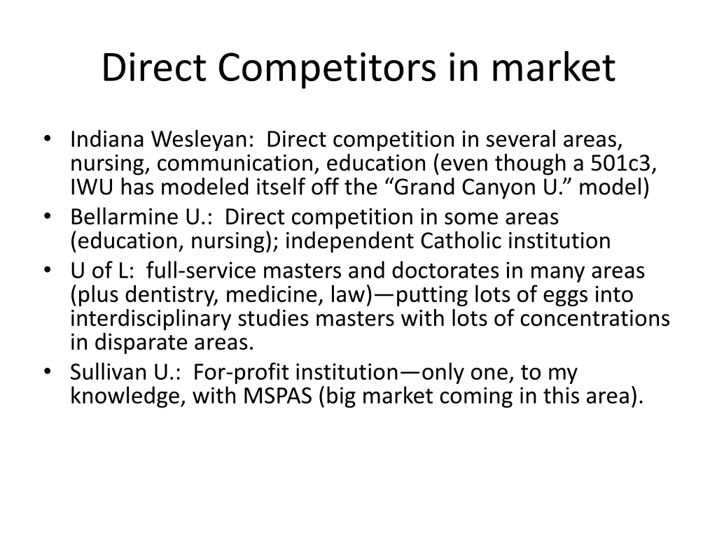 direct competitors in market