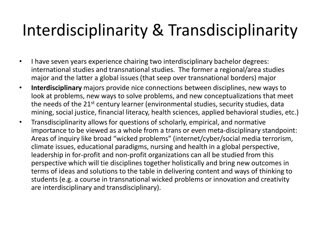 interdisciplinarity transdisciplinarity