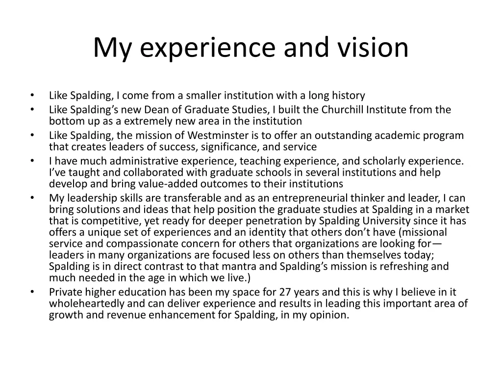 my experience and vision