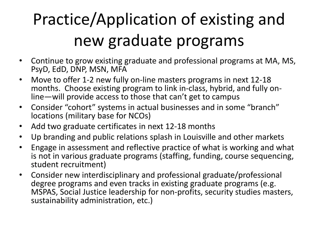 practice application of existing and new graduate