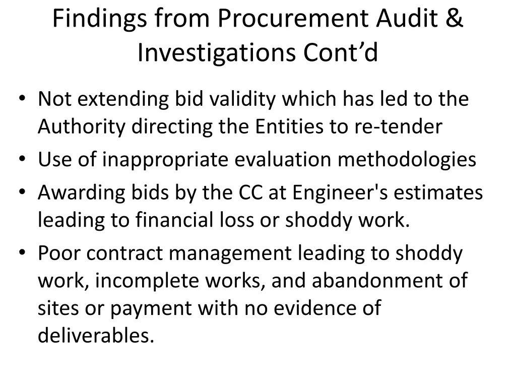 findings from procurement audit investigations 1