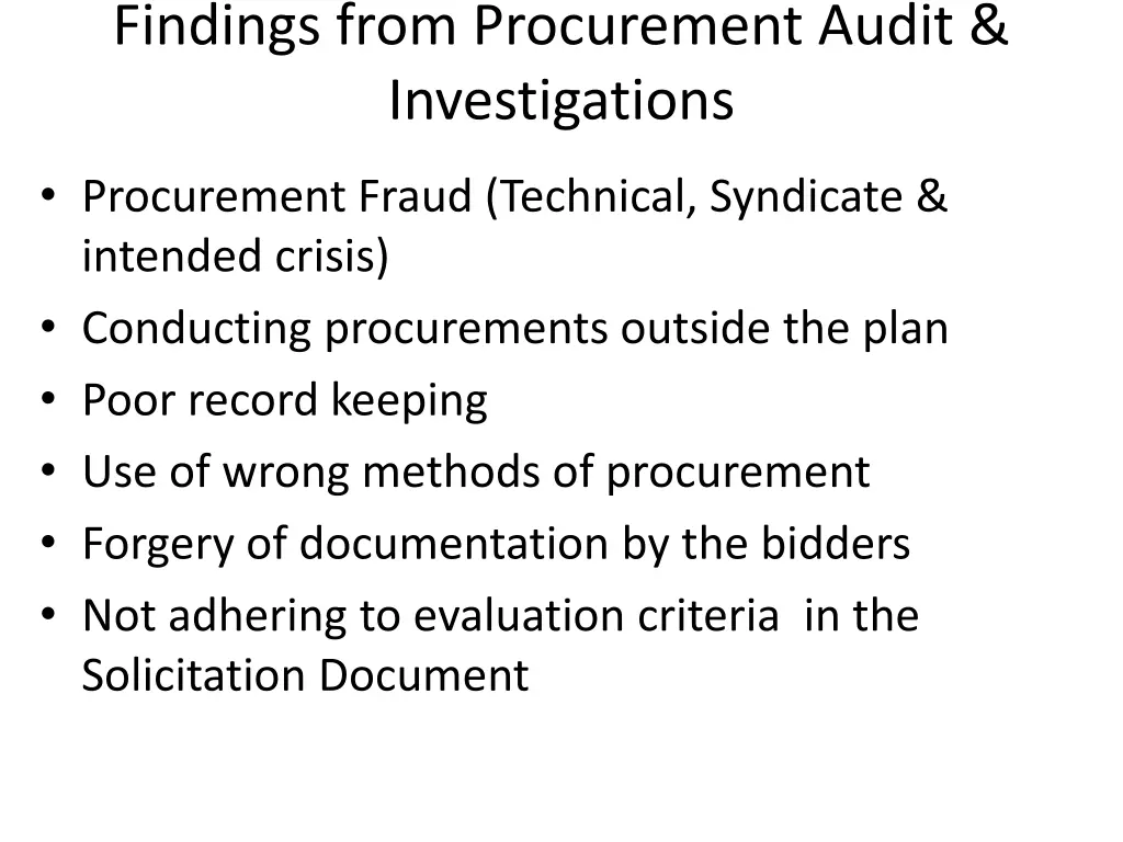 findings from procurement audit investigations