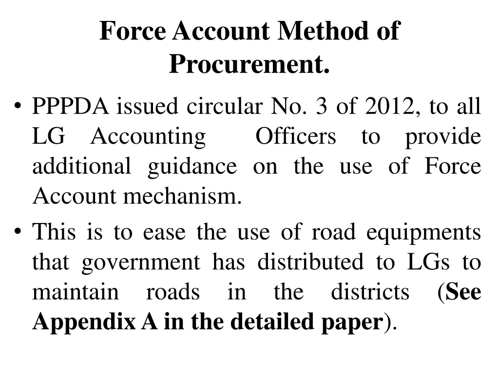 force account method of procurement pppda issued