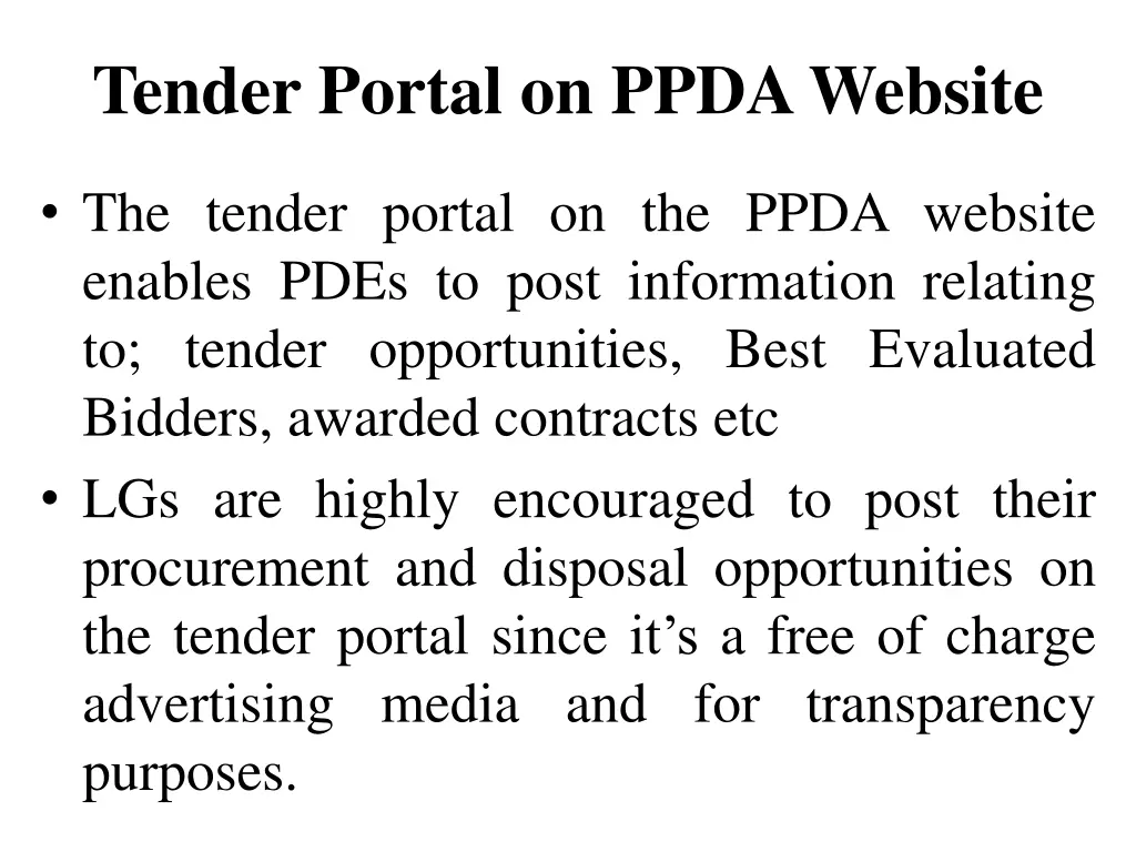 tender portal on ppda website