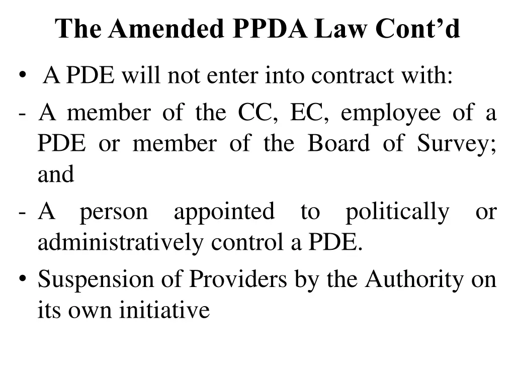 the amended ppda law cont d