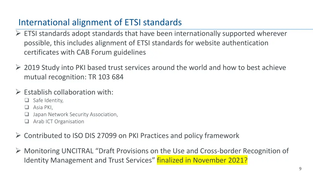 international alignment of etsi standards etsi