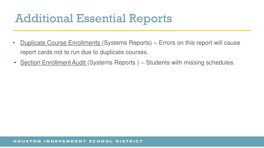 additional essential reports