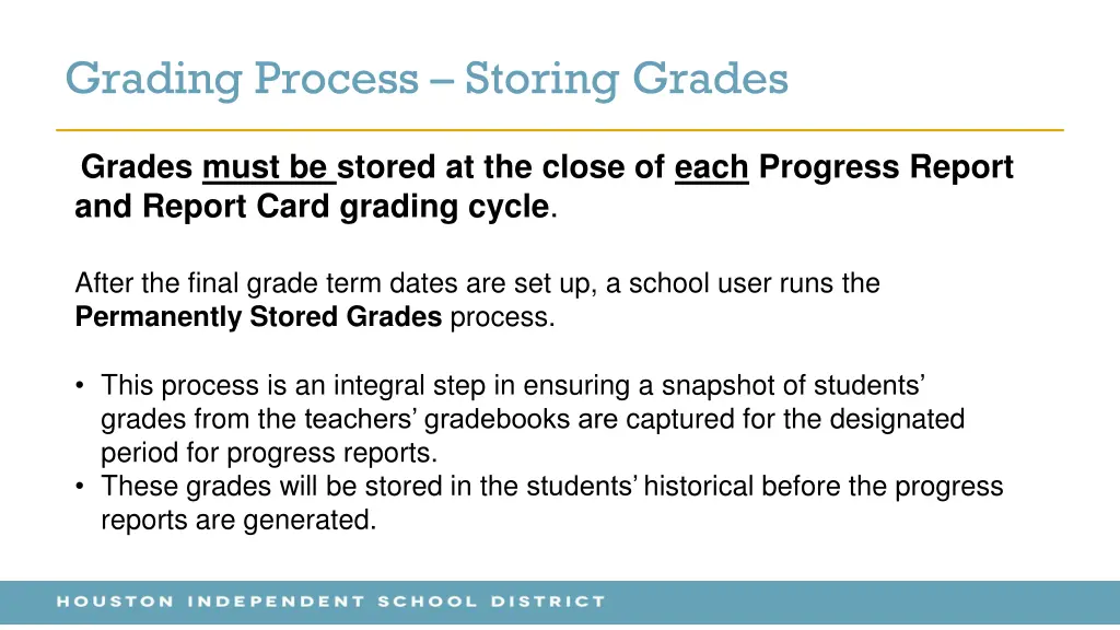 grading process storing grades